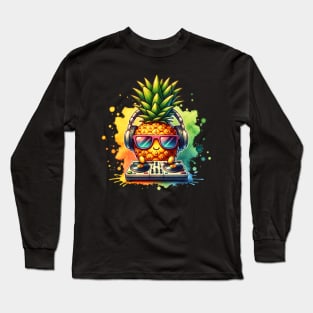 Watercolor Cool Kawaii Pineapple DJ Long Sleeve T-Shirt